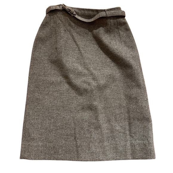 Vintage Beige Pencil Skirt Wool with Embroidered Darts 26" Waist - Picture 1 of 4